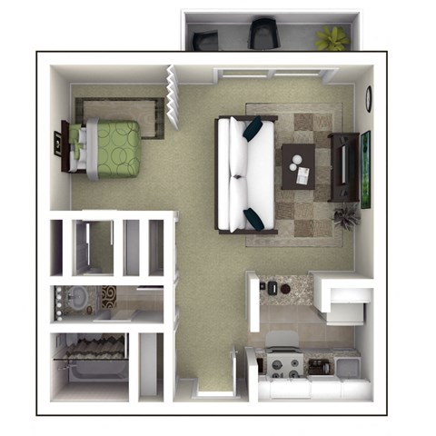 Floor plan for 1 bed, 1 bath, 540 sqft